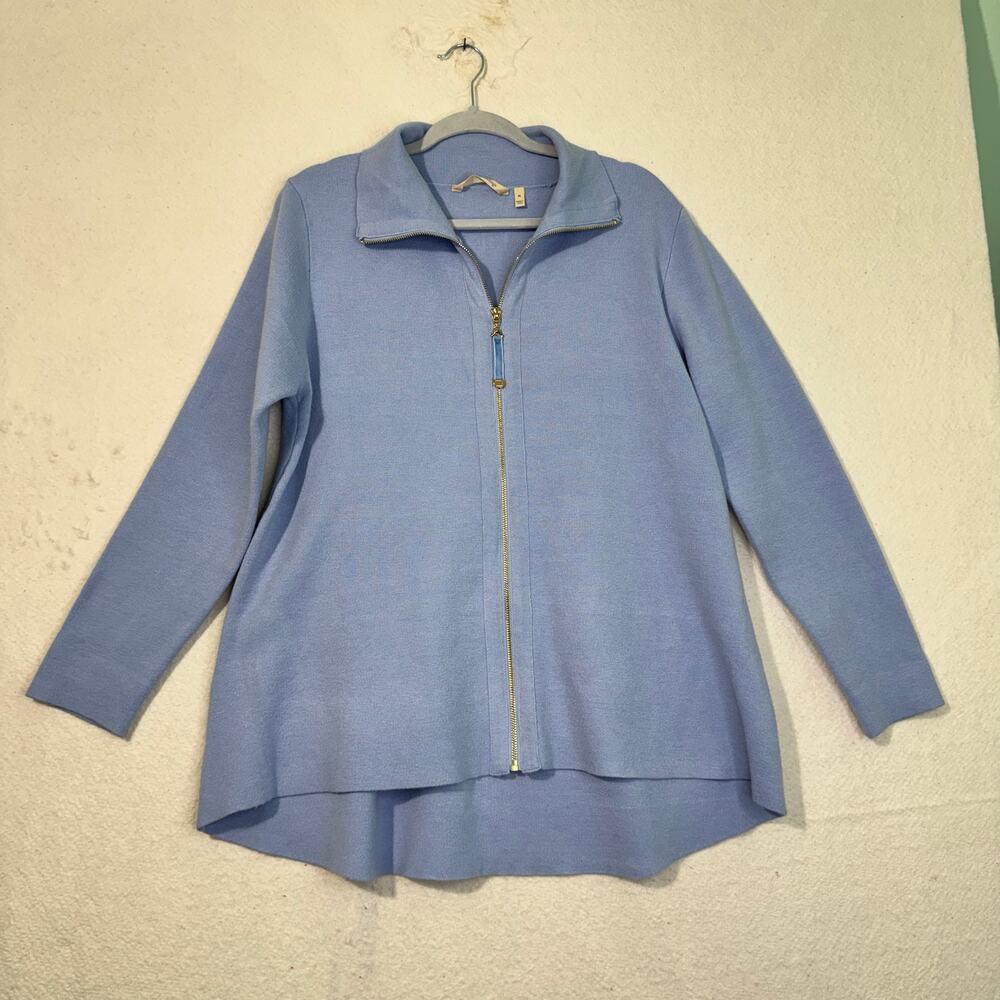 Soft Surroundings Meria Zip Cardigan Light Sky Blue Collared Sweater Women’s XL